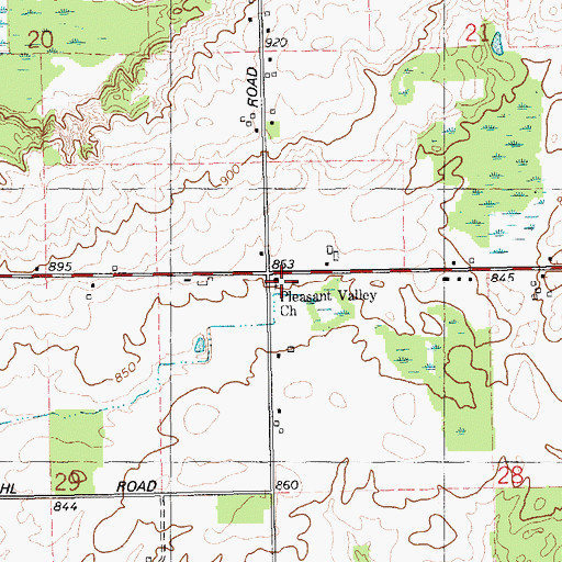 Topographic Map of Pleasant Valley Church, MI