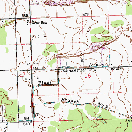 Topographic Map of Pluss Drain, MI