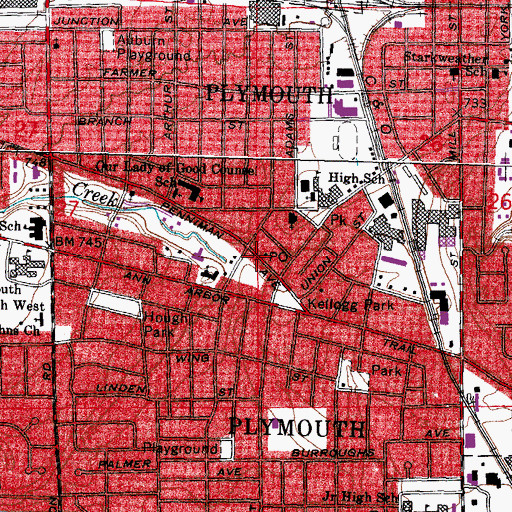 Topographic Map of Plymouth, MI