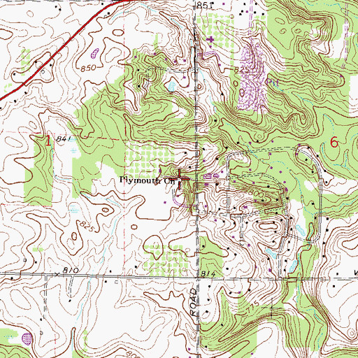 Topographic Map of Plymouth Church, MI