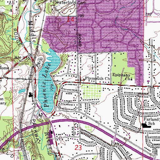Topographic Map of Plymouth Church, MI