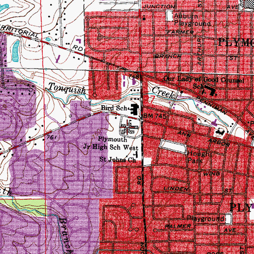 Topographic Map of Plymouth Junior High School West, MI