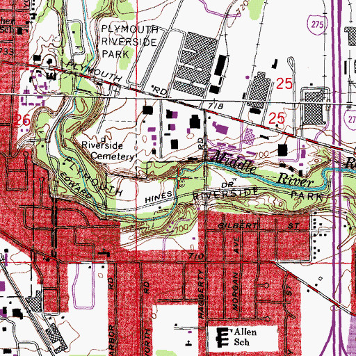 Topographic Map of Plymouth Riverside Park, MI
