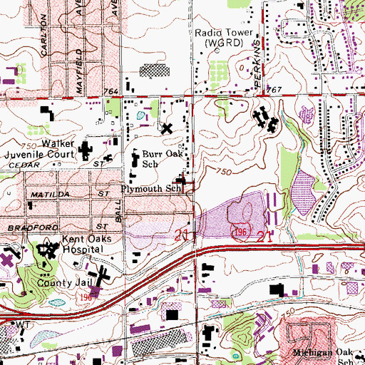 Topographic Map of Plymouth School, MI