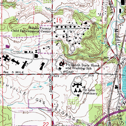 Topographic Map of Plymouth State Home and Training School, MI