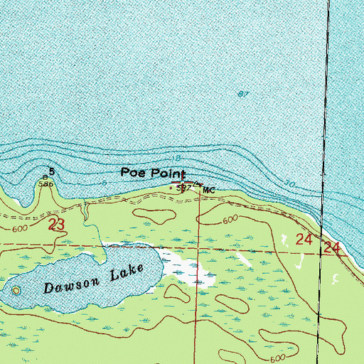 Topographic Map of Poe Point, MI