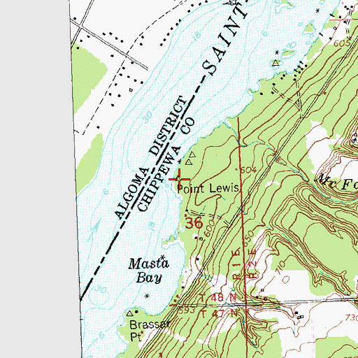 Topographic Map of Point Lewis, MI