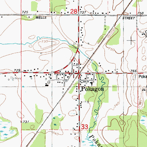 Topographic Map of Pokagon, MI