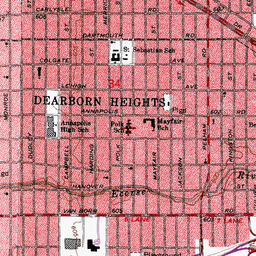 Topographic Map of Polk School, MI