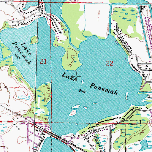Topographic Map of Lake Ponemah, MI