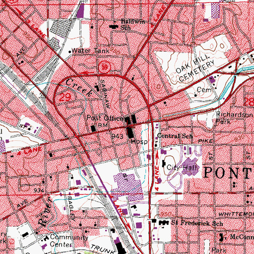Topographic Map of Pontiac, MI