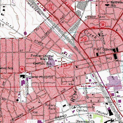 Topographic Map of Pontiac Central High School, MI