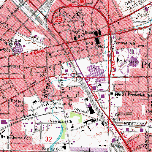 Topographic Map of Pontiac Creek, MI