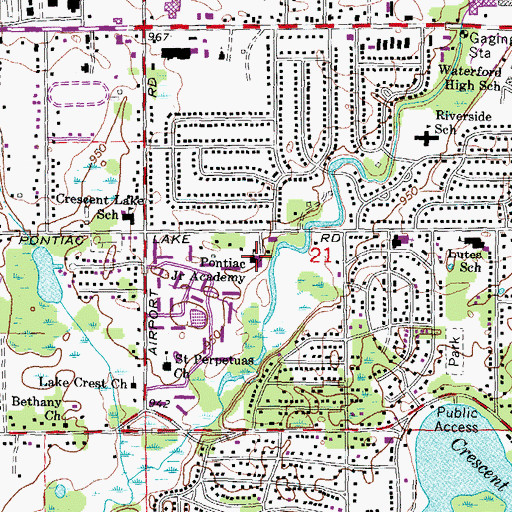Topographic Map of Pontiac Junior Academy, MI