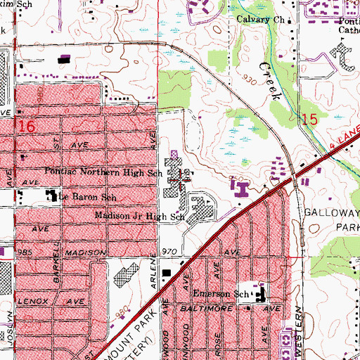 Topographic Map of Pontiac Northern High School, MI