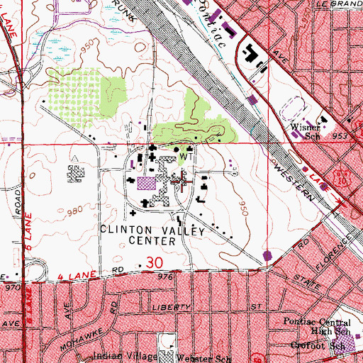 Topographic Map of Pontiac State Hospital, MI