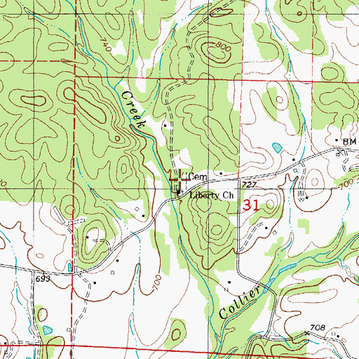 Topographic Map of Liberty Cemetery, AR