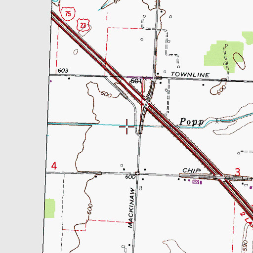 Topographic Map of Popp Drain, MI