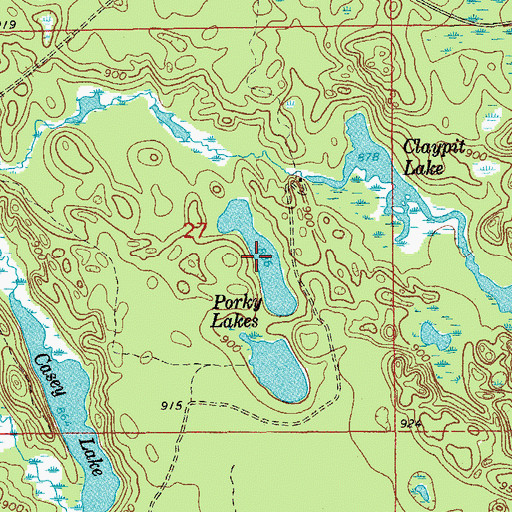 Topographic Map of Porky Lakes, MI