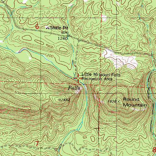 Topographic Map of Little Missouri Falls Recreation Area, AR
