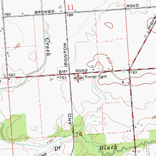 Topographic Map of Porter Cemetery, MI