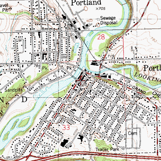 Topographic Map of Portland, MI