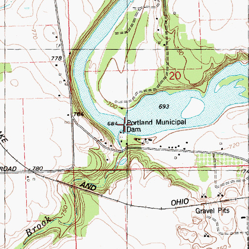 Topographic Map of Portland Municipal Dam, MI