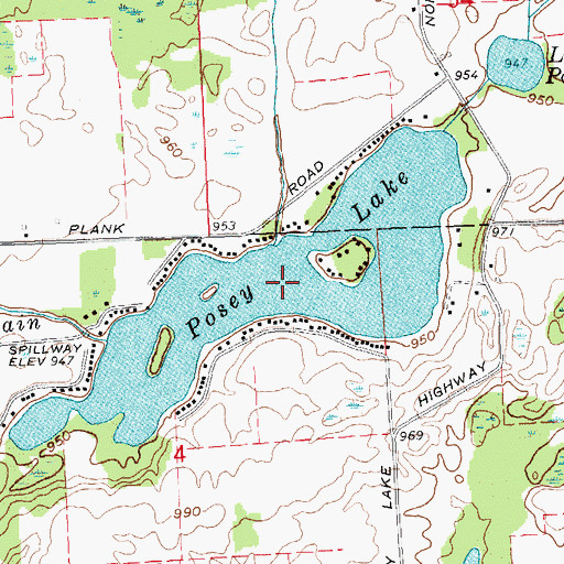 Topographic Map of Posey Lake, MI