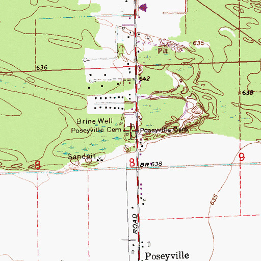 Topographic Map of Poseyville Cemetery, MI