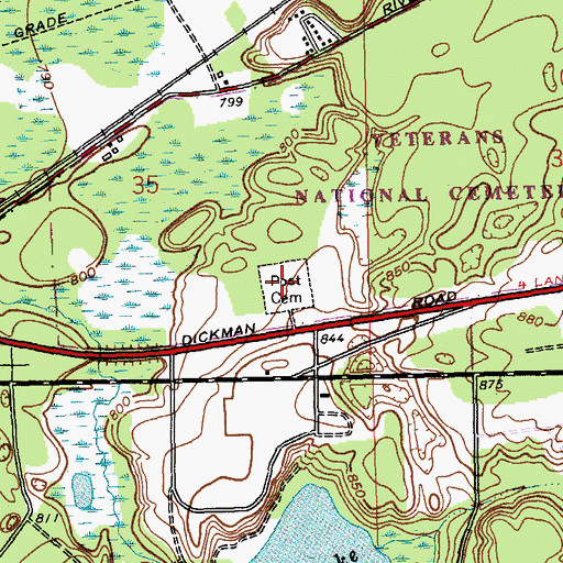 Topographic Map of Post Cemetery, MI