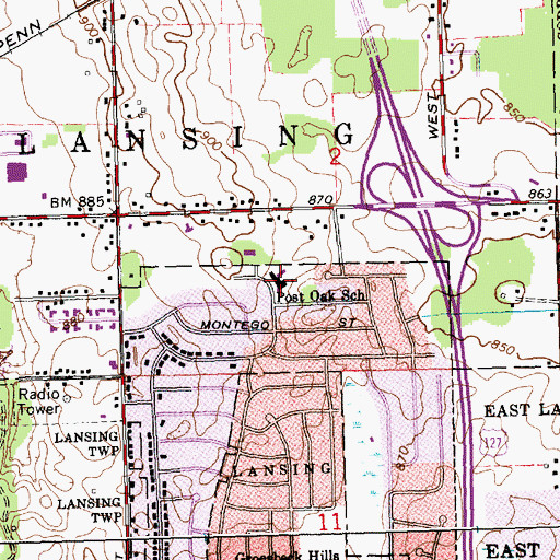 Topographic Map of Post Oak Elementary School, MI