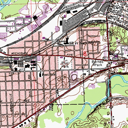 Topographic Map of Post Park, MI