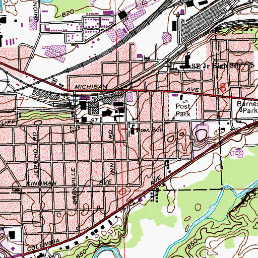 Topographic Map of Post School, MI
