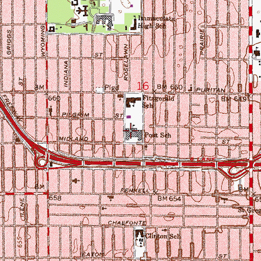 Topographic Map of Post School, MI