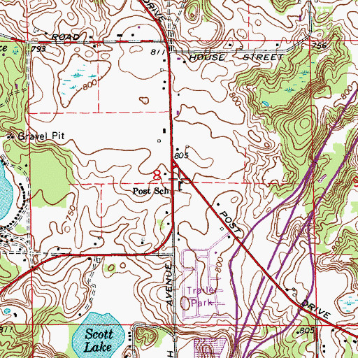 Topographic Map of Post School, MI