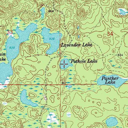 Topographic Map of Pothole Lake, MI