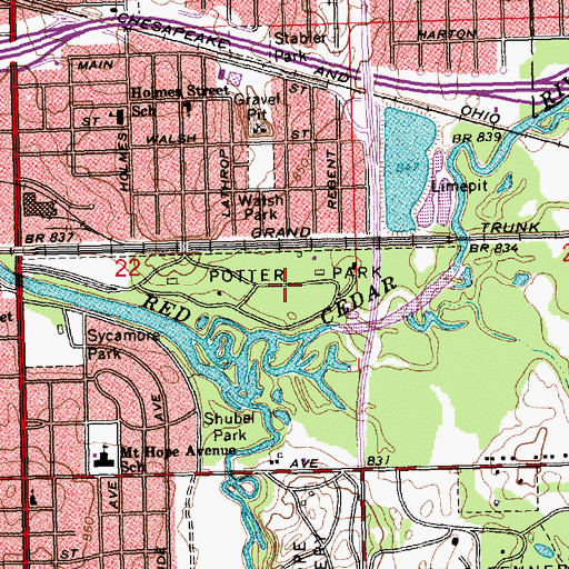 Topographic Map of Potter Park, MI