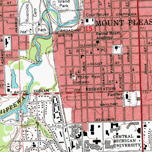 Topographic Map of Potter Park, MI