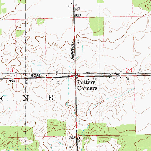 Topographic Map of Potters Corners, MI