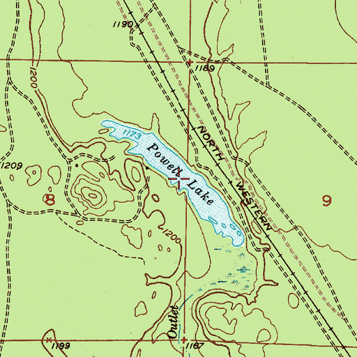 Topographic Map of Powell Lake, MI