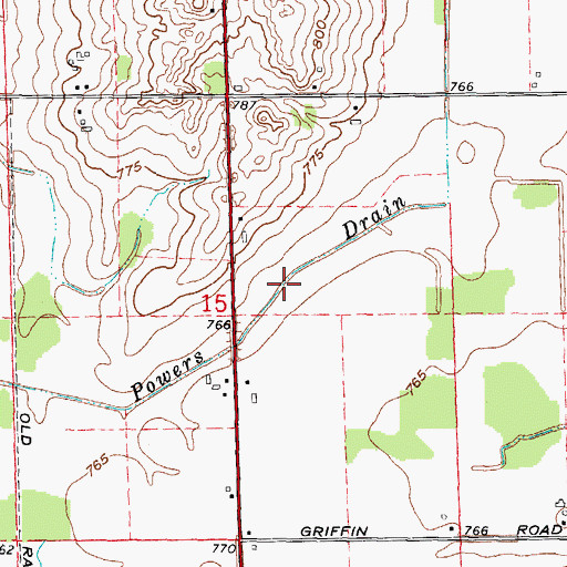 Topographic Map of Powers Drain, MI