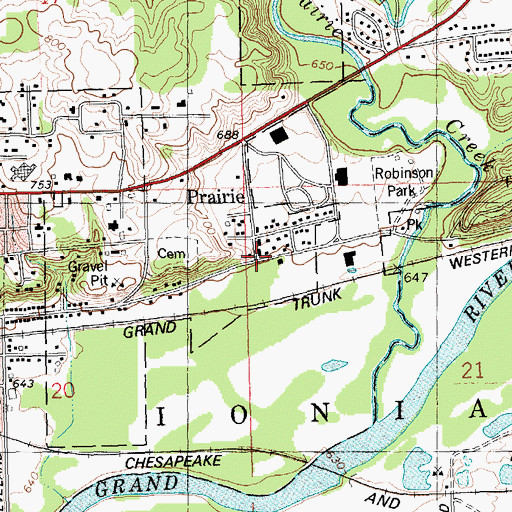 Topographic Map of Prairie, MI