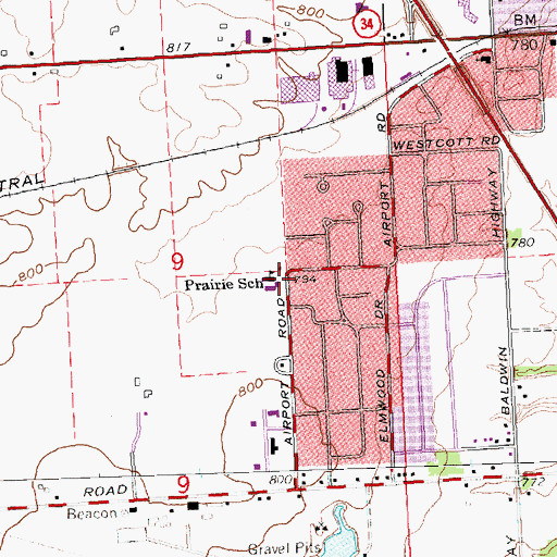 Topographic Map of Prairie School, MI