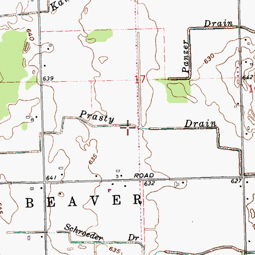 Topographic Map of Prasty Drain, MI