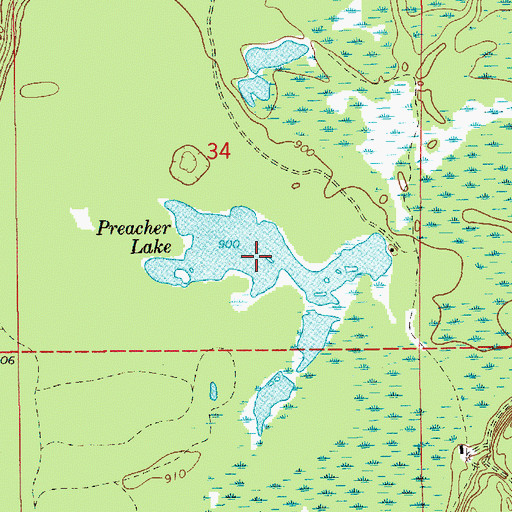Topographic Map of Preacher Lake, MI