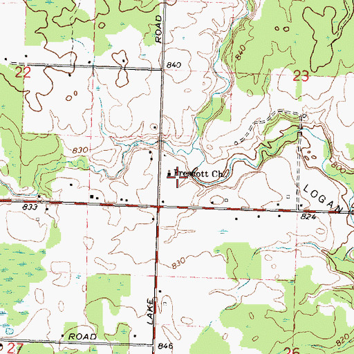 Topographic Map of Prescott Church, MI