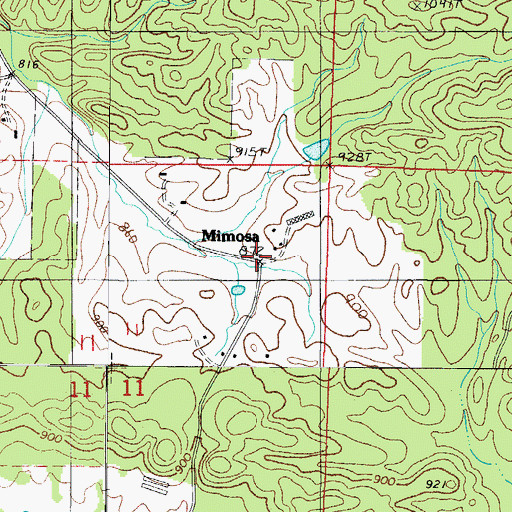 Topographic Map of Mimosa, AR