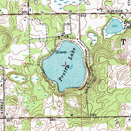 Topographic Map of Pretty Lake, MI