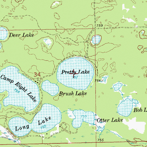 Topographic Map of Pretty Lake, MI