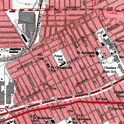 Topographic Map of Priest School, MI